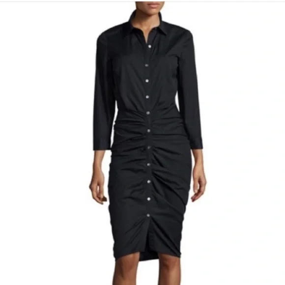 Veronica Beard Classic Black ruched SHIRTDRESS SIZE 4. Worn once excellent - Picture 2 of 13